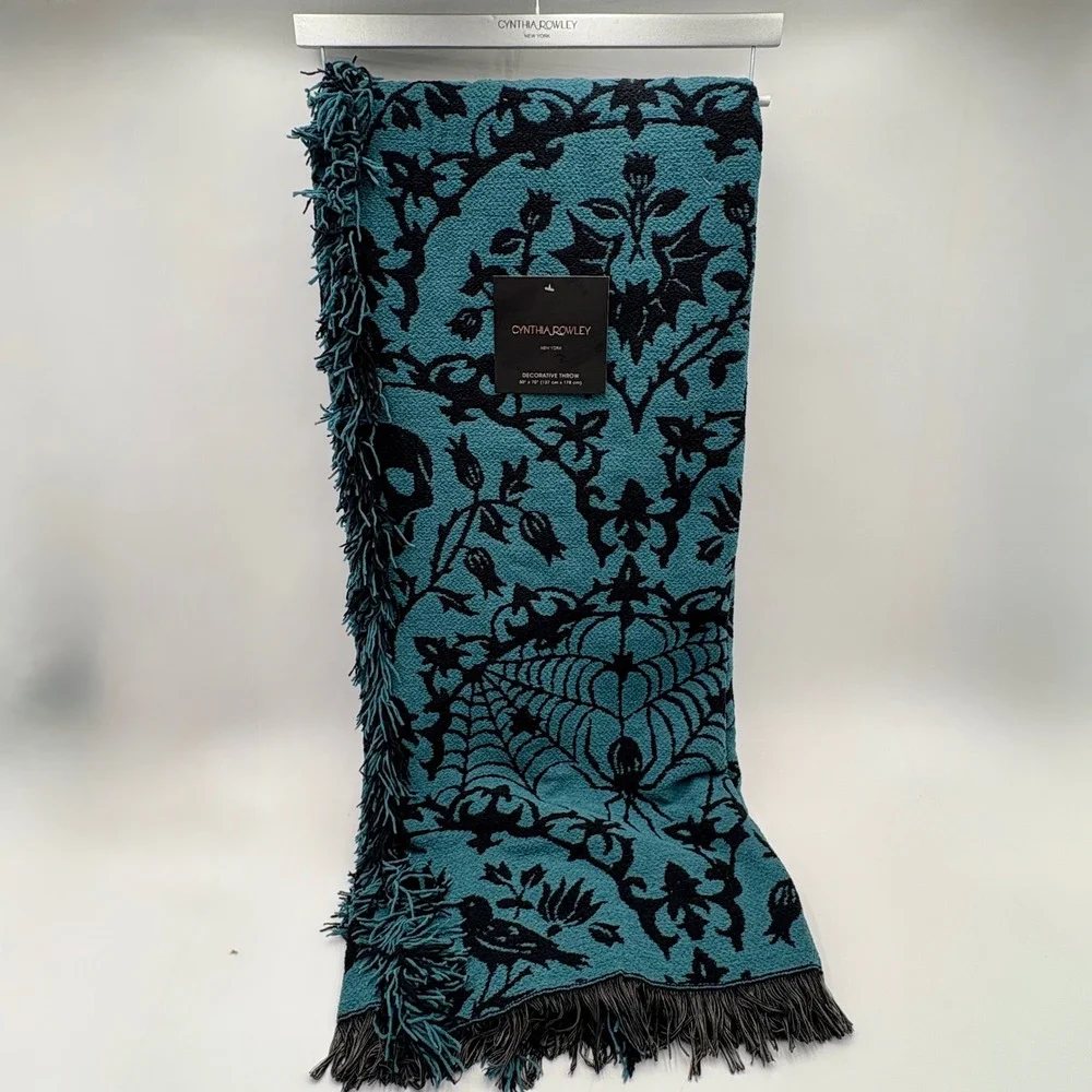 Cynthia Rowley Halloween Decorative Reversible Throw Blanket 50 x 70 Teal Black